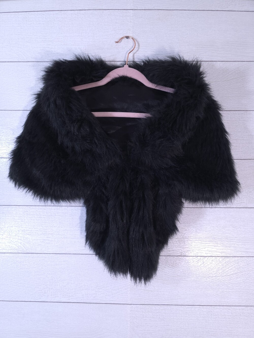 Black Faux Fur Shawl Wrap Formal Evening Shrug Old Hollywood Glam Small Capelet